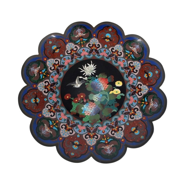 Antique Japanese Cloisonne Charger, Scalloped (1 of 6)
