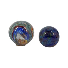 2 Vintage Art Glass Paperweights