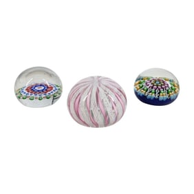 3 Vintage Hand-Blown Art Glass Paperweights