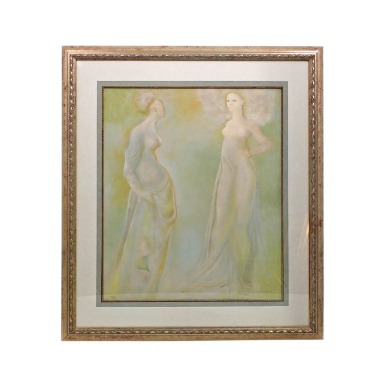 Leonor Fini (1907 - 1996) Lithograph: Leonor (Eleonora) Fini, Argentinean / French (1907 - 1996) lithograph on paper "Two Women" signed and numbered 28/148. Sight measures 24-1/4" x 20". Frame measures 34-1/2" x 29-7/8". Condition: Good c