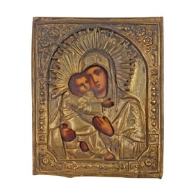 Antique Russian Gilt Metal Icon "Eleusa"