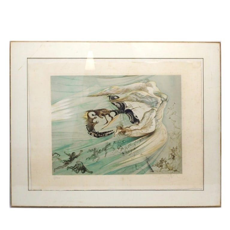Salvador Dali (1904 - 1989): Salvador Dali, Spanish (1904 - 1989) "Homage to Lincoln" Color Etching on Paper, Signed and Numbered 6/200. Measures 14-1/2" x 19-1/4". Frame measures 24-1/2" x 31-1/4". Condition: Foxing and toning t