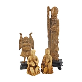 4 Vintage Chinese Carved Immortal Figures