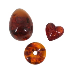 Amber Egg with Bee Inclusion & Amber Heart