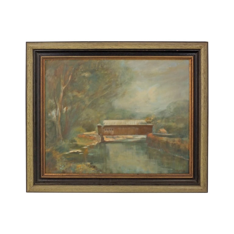 Floyd Berg Oil on Canvas "Covered Bridge" (1 of 5)