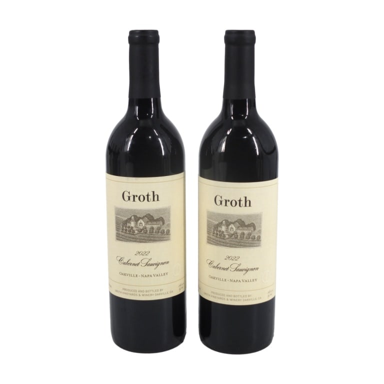 (2) 2022 Groth Napa Valley Cabernet Sauvignon: (2) 2022 Groth Oakville-Napa Valley Cabernet Sauvignon, 750ml Bottles. Offered from a South Florida Private Collection. Bidders are purchasing the bottle and its historically significant, unbroken tax