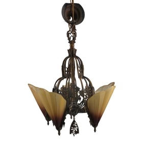 Mnnr of Edgar Brandt Art Deco Bronze Chandelier