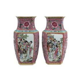 Pair Chinese Republic Period Famille Rose Vases