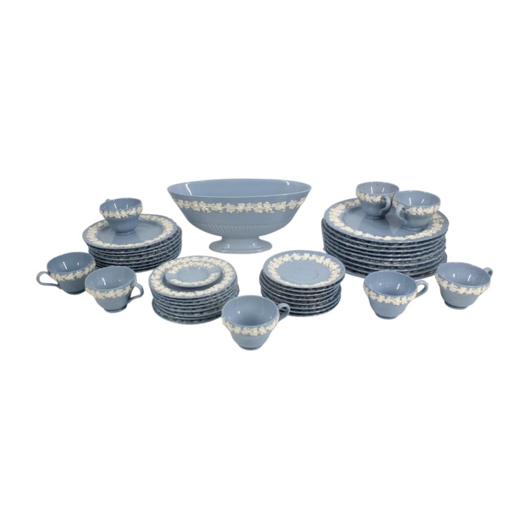 43pc Wedgwood Blue Embossed Queensware Dinnerware (1 of 6)
