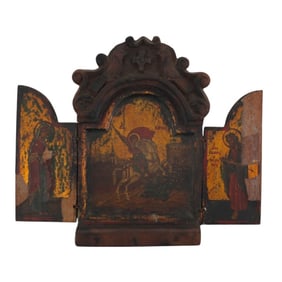 Early Russian Carved Triptych Icon "St Demetrius"