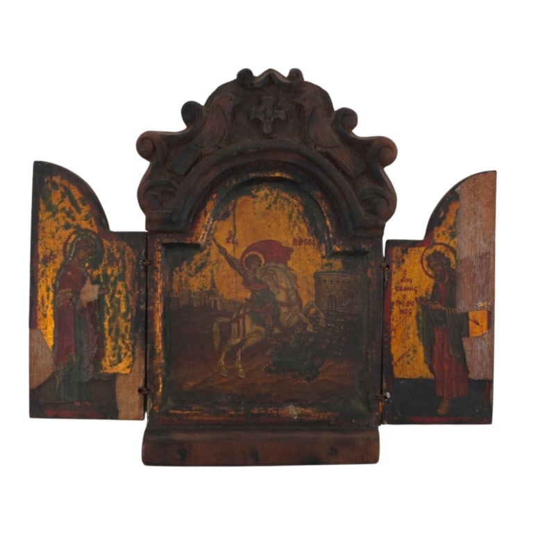 Early Russian Carved Triptych Icon "St Demetrius" (1 of 5)