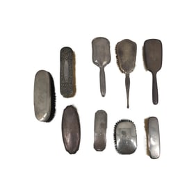 Collection of 9 Antique Sterling Vanity Brushes