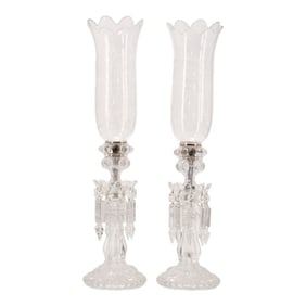 Pair of Baccarat Crystal Hurricane Lamps