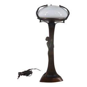 Circa 1930s Art Nouveau Bronze Figural Lamp