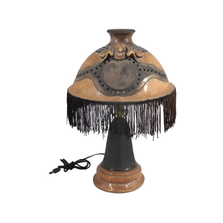 RARE Victorian Ceramic Pottery Lamp and Shade (1 of 6)