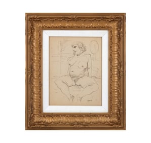 Attr: George Grosz Ink Drawing "Seated Nude"