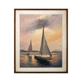 W.W. Selder Oil on Masonite "Sailboats at Dusk"