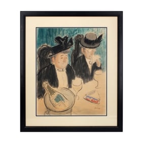 Impressionist Mixed Media "Two Women" Signed Berry