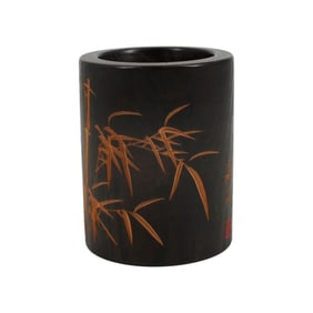 Chinese Carved Hardwood Brush Pot