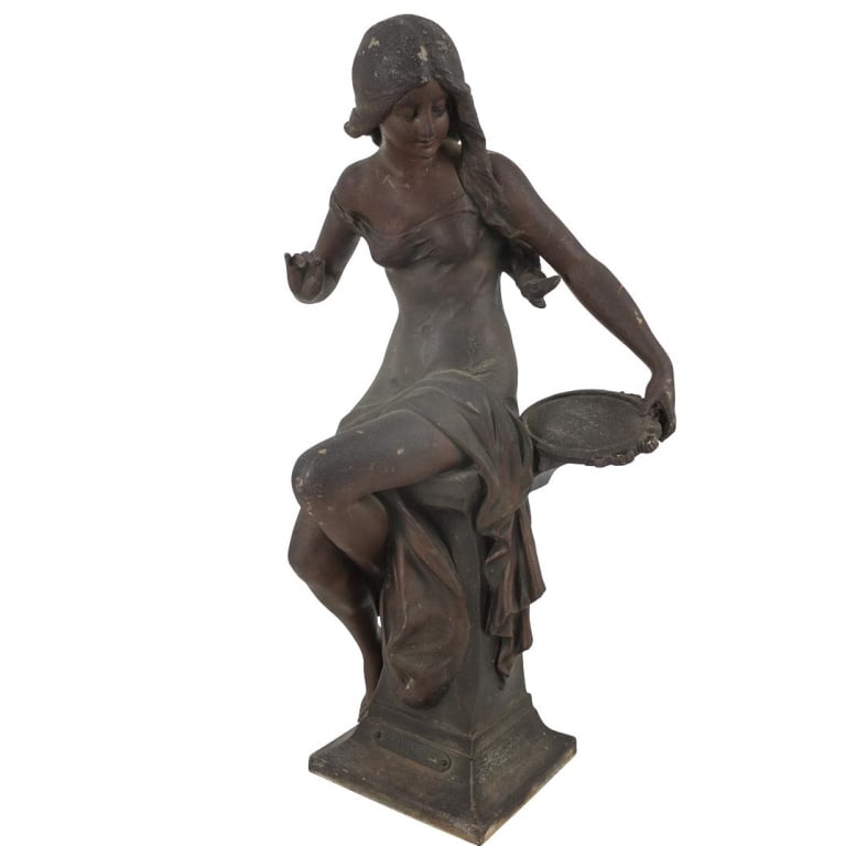 After: Edouard Drouot (1859 - 1945): After: Edouard Drouot (1859 - 1945) French Metal Sculpture "Jeunese" Unsigned. Measures 17-1/2" x 8" x 7-1/2". Condition: Rubbing to the surface. Estimate 100 - 300 Domestic shipping Third party