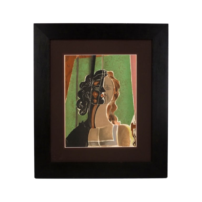 Georges Braque Lithograph Verve Figure de Fille: Georges Braque, French (1882-1963) Lithograph Verve Figure de Fille. Unsigned. Framed, matted and presented under a acrylic screen. Measures 13-1/2" x 10-1/2" (sight), frame measures 22-3/4" x 19-3/4"