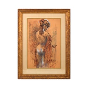 Vintage Pastel on Paper "Nude" Signed HC Olson