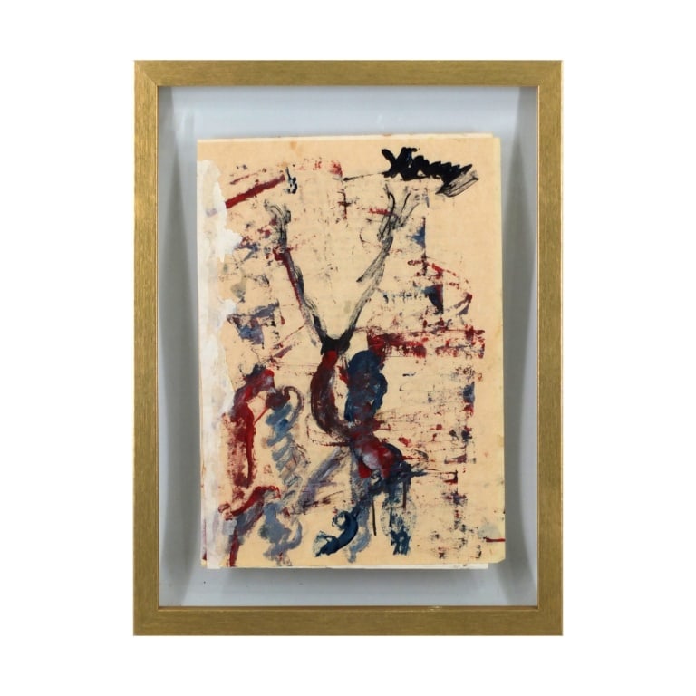 Purvis Young, American (1943 - 2010): Purvis Young, American (1943 - 2010) double sided mixed media painting on paper "Figural Composition" signed. Sheet measures 11-1/4" x 8-1/4". Frame measures 15" x 12". Condition: Good found condition