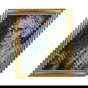 Vintage Expressionist Oil/Canvas Portrait of a Man: Vintage Mid Century Expressionist Oil on Canvas "Portrait of a Man". Initialed lower left 'A.H.' Measures 24" x 18", frame measures 28-5/8" x 22-1/2". Condition: Good condition. Estimate 100 - 200 Dom