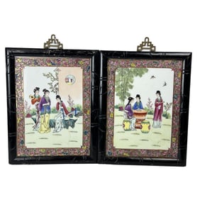 Pair of Chinese Rose Medallion Plaques