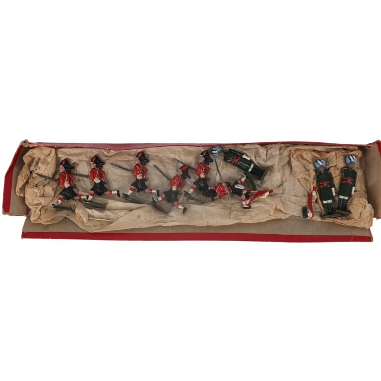 Lot of Miniature Soldiers: Lot of Miniature Soldiers of the British Empire with Box. Soldiers. Measures 2-1/4". Box measures 1-3/4" x 15" x 3-1/2". Condition: Some Soldiers are in as is condition. Estimate 50 - 150 Domestic shi