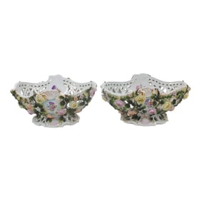 Pair Sitzendorf Porcelain Reticulated Baskets