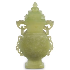 Antique Chinese Carved Jade Covered Vase