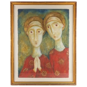 Large Modigliani Style Mixed Media Signed