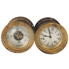 Antique Boston Ships Bell Clock & Barometer