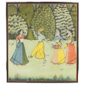 Antique Indian Hindu Pichhaval Oil on Canvas