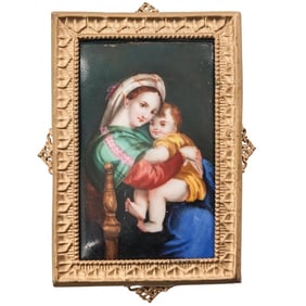 Antique Framed Continental Porcelain Plaque
