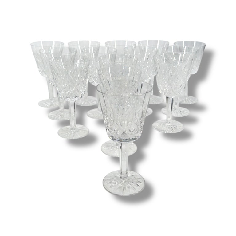 14 Waterford "Lismore" Claret Wine Glasses: 14 Waterford "Lismore" Claret Wine Glasses. Signed. Measures 5-7/8" x 3". Condition: No chips or cracks, in good condition consistent with age and use. Estimate 200 - 400 Domestic shipping Third Party