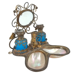 19C French Ormolu Opaline Abalone Scent Caddy