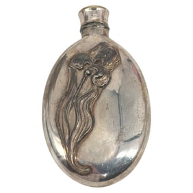 Art Nouveau Silver B & B Whiskey Flask