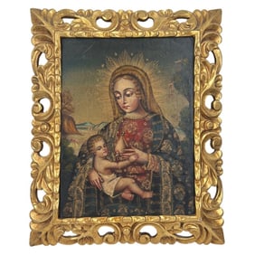 Cusco School Style Oil on Canvas Madonna & Child