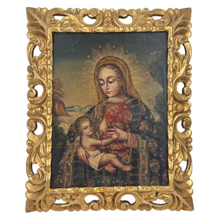 Cusco School Style Oil on Canvas Madonna & Child (1 of 3)