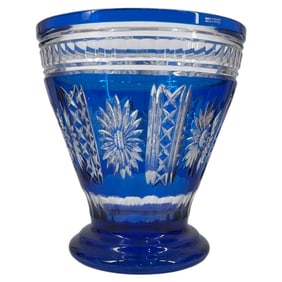 Polish Cobalt Cut To Clear Crystal Footed Vase