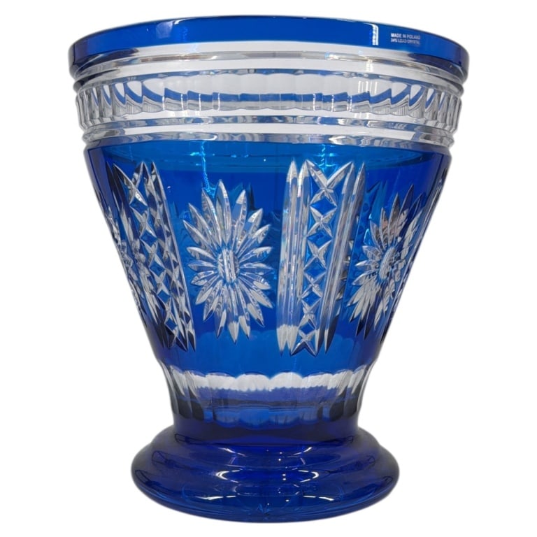 Polish Cobalt Cut To Clear Crystal Footed Vase (1 of 4)