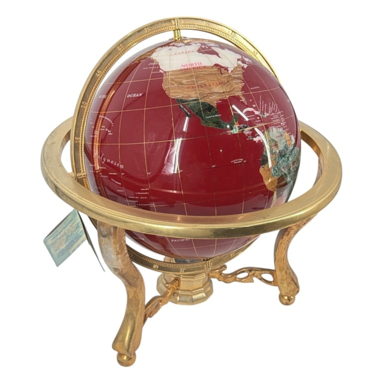 Red Lapis & Gemstone & Brass Tabletop Globe (1 of 4)