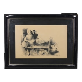 Robert Delval Ink Drawing "The Fruit Seller"