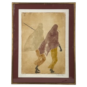 Thelma Sanders (20th c.) Woodcut Print "Nomads"