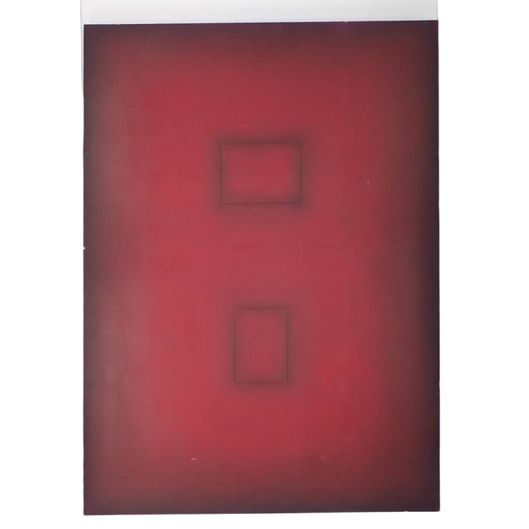 Paulo Laport, Brazilian (Born 1951): Paulo Laport, Brazilian (Born 1951) Collage and Oil on Linen "Ruby Synchromatic" Signed en verso. Measures 59-1/4" x 43-3/8". Condition: Good condition. Estimate 500 - 1000 Domestic shipping Third par