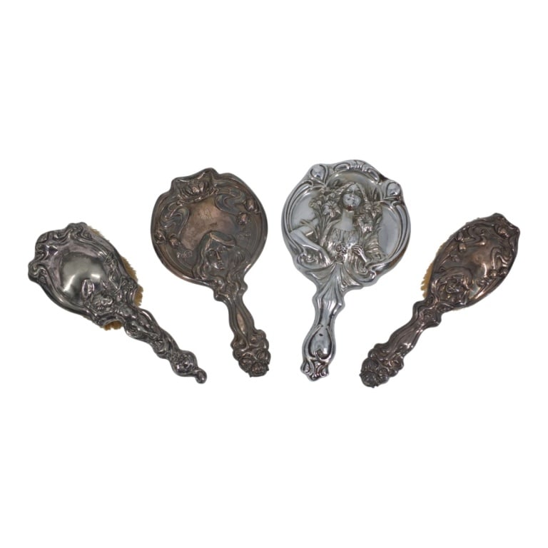 4 Pcs Art Nouveau Sterling Vanity Accessories (1 of 7)