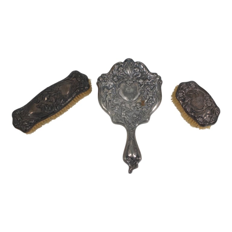 3 Pcs Art Nouveau Sterling Vanity Accessories (1 of 5)