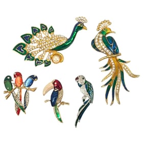 Vintage Group of 5 Fashion Bird Brooches